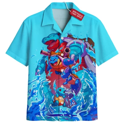 Pokemon Blastoise Legacy Hawaiian Shirt, Surge of the Sea Hawaiian Shirt, Anime Hawaiian Shirt