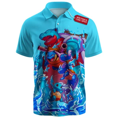 Pokemon Blastoise Legacy Polo Shirt, Surge of the Sea Polo Shirt, Anime Polo Shirt
