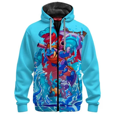 Pokemon Blastoise Legacy Zip Fleece Hoodie, Surge of the Sea Zip Fleece Hoodie, Anime Zip Fleece Hoodie