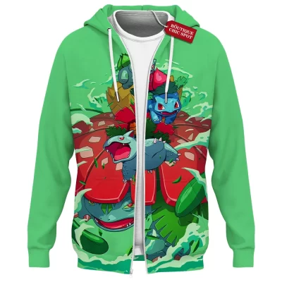 Pokemon Bulbasaur Legacy Zip Hoodie, Bloom of the Forest Zip Hoodie, Anime Zip Hoodie