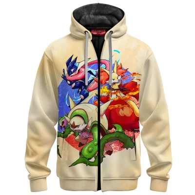Pokemon Kalos Legends Zip Fleece Hoodie, The Triad Awakens Zip Fleece Hoodie, Anime Zip Fleece Hoodie
