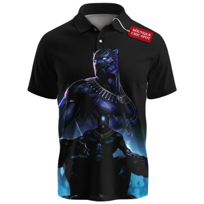 Black Panther Polo Shirt, Shadow of Wakanda Polo Shirt, Marvel Comics Polo Shirt