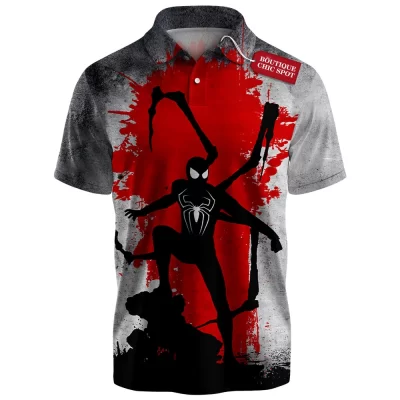 Spider-Man Black Suit Polo Shirt, Predator of the Night Polo Shirt, Marvel Comics Polo Shirt