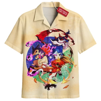 Pokemon Fire Starters Hawaiian Shirt, Blaze of Legends Hawaiian Shirt, Anime Hawaiian Shirt