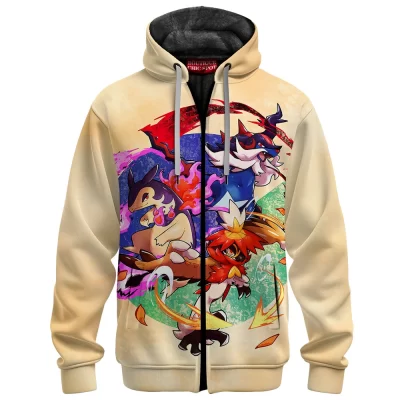 Pokemon Fire Starters Zip Fleece Hoodie, Blaze of Legends Zip Fleece Hoodie, Anime Zip Fleece Hoodie