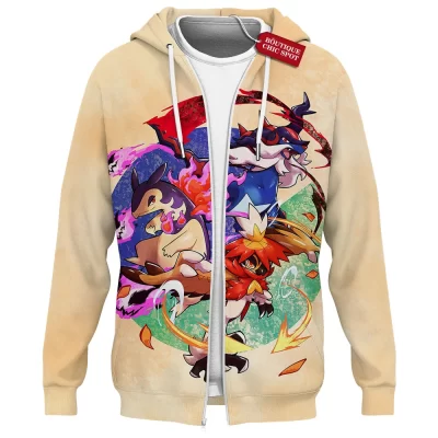 Pokemon Fire Starters Zip Hoodie, Blaze of Legends Zip Hoodie, Anime Zip Hoodie