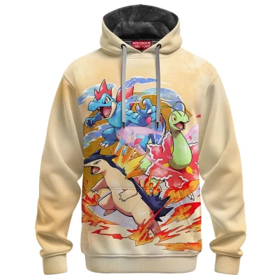 Pokemon Johto Starters Fleece Hoodie, Rise of the Starters Fleece Hoodie, Anime Fleece Hoodie