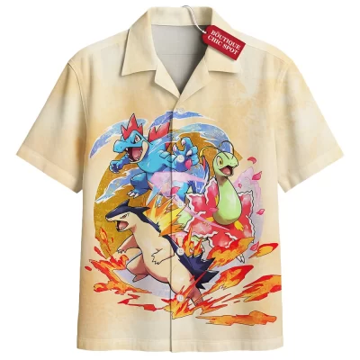 Pokemon Johto Starters Hawaiian Shirt, Rise of the Starters Hawaiian Shirt, Anime Hawaiian Shirt
