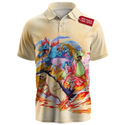 Pokemon Johto Starters Polo Shirt, Rise of the Starters Polo Shirt, Anime Polo Shirt