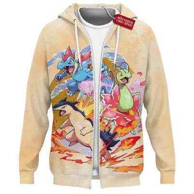 Pokemon Johto Starters Zip Hoodie, Rise of the Starters Zip Hoodie, Anime Zip Hoodie