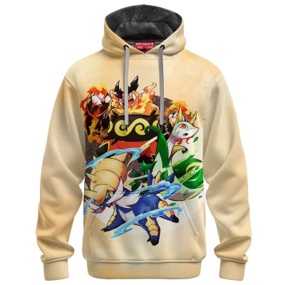 Pokemon Unova Starters Fleece Hoodie, Starter Legacy Fleece Hoodie, Anime Fleece Hoodie