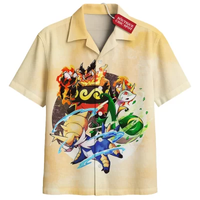 Pokemon Unova Starters Hawaiian Shirt, Starter Legacy Hawaiian Shirt, Anime Hawaiian Shirt
