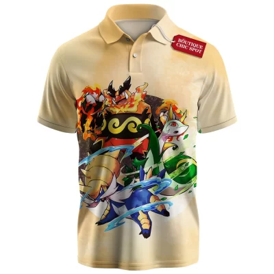 Pokemon Unova Starters Polo Shirt, Starter Legacy Polo Shirt, Anime Polo Shirt