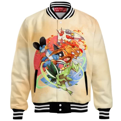 Pokemon Hoenn Starters Baseball Jacket, The Starter Bonds Baseball Jacket, Anime Baseball Jacket