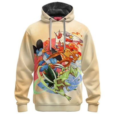 Pokemon Hoenn Starters Fleece Hoodie, The Starter Bonds Fleece Hoodie, Anime Fleece Hoodie