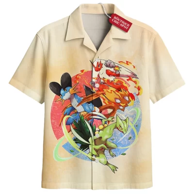 Pokemon Hoenn Starters Hawaiian Shirt, The Starter Bonds Hawaiian Shirt, Anime Hawaiian Shirt