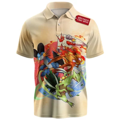 Pokemon Hoenn Starters Polo Shirt, The Starter Bonds Polo Shirt, Anime Polo Shirt