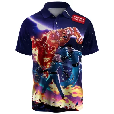 Fantastic Four Polo Shirt, Heroes of the Cosmos Polo Shirt, Marvel Comics Polo Shirt