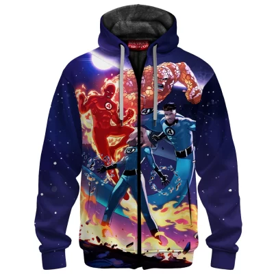 Fantastic Four Zip Fleece Hoodie, Heroes of the Cosmos Zip Fleece Hoodie, Marvel Comics Zip Fleece Hoodie