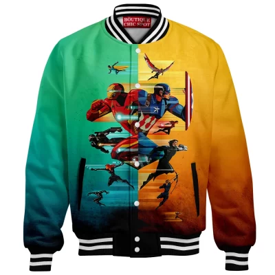 Iron Man vs Captain America Baseball Jacket, Avengers Civil War Baseball Jacket, Marvel Comics Baseball Jacket