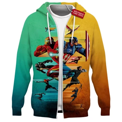Iron Man vs Captain America Zip Hoodie, Avengers Civil War Zip Hoodie, Marvel Comics Zip Hoodie