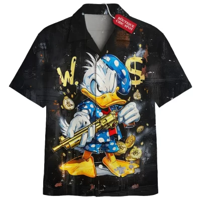 Donald Duck Hawaiian Shirt, Gangsta Rich Hawaiian Shirt, Disney Hawaiian Shirt