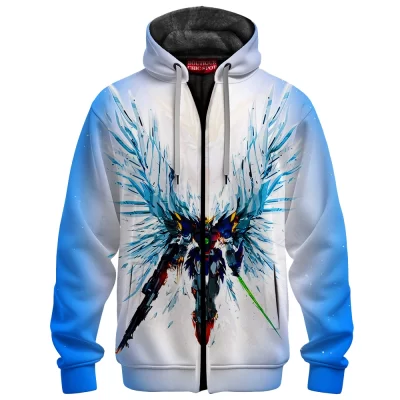 Gundam Wing Zero Zip Fleece Hoodie, Eternal Wings Zip Fleece Hoodie, Anime Zip Fleece Hoodie