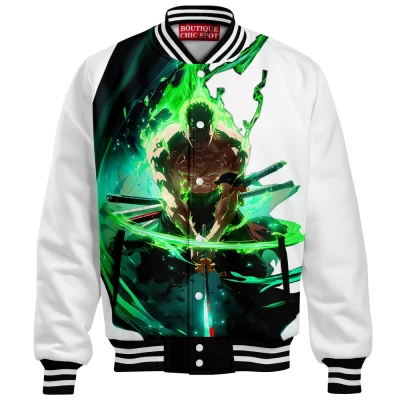 One Piece Zoro Baseball Jacket, Sword of the Demon Aura Baseball Jacket, Anime Baseball Jacket