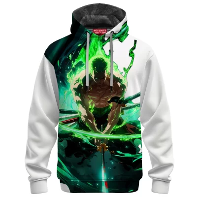 One Piece Zoro Fleece Hoodie, Sword of the Demon Aura Fleece Hoodie, Anime Fleece Hoodie