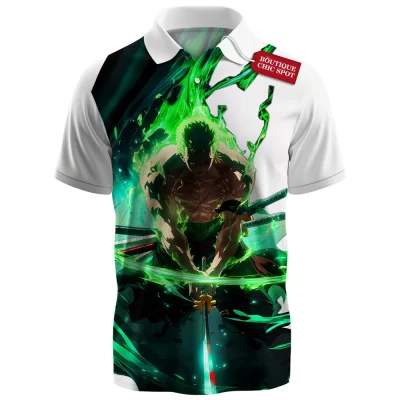 One Piece Zoro Polo Shirt, Sword of the Demon Aura Polo Shirt, Anime Polo Shirt