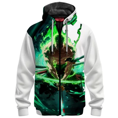 One Piece Zoro Zip Fleece Hoodie, Sword of the Demon Aura Zip Fleece Hoodie, Anime Zip Fleece Hoodie