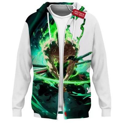 One Piece Zoro Zip Hoodie, Sword of the Demon Aura Zip Hoodie, Anime Zip Hoodie
