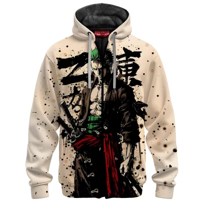 One Piece Zoro Zip Fleece Hoodie, Samurai of the Seas Zip Fleece Hoodie, Anime Zip Fleece Hoodie