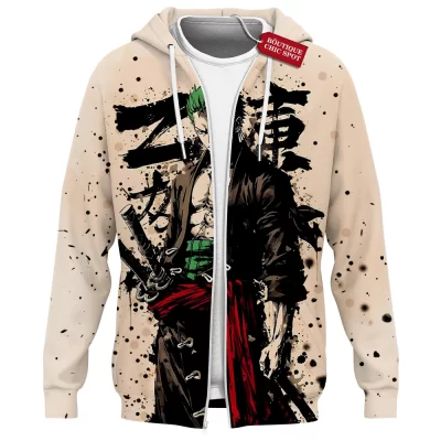 One Piece Zoro Zip Hoodie, Samurai of the Seas Zip Hoodie, Anime Zip Hoodie