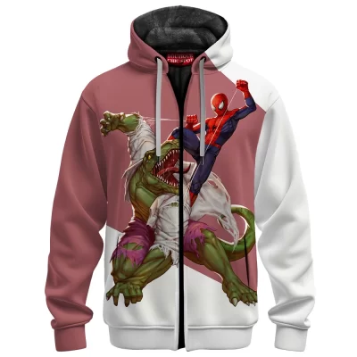 Spider-Man vs Lizard Zip Fleece Hoodie, Predator and Prey Zip Fleece Hoodie, Marvel Comics Zip Fleece Hoodie