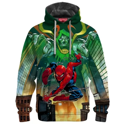 Spider-Man vs Doctor Doom Fleece Hoodie, City Showdown Fleece Hoodie, Marvel Comics Fleece Hoodie