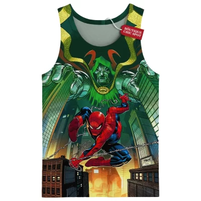 Spider-Man vs Doctor Doom Tank Top, City Showdown Tank Top, Marvel Comics Tank Top