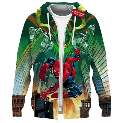 Spider-Man vs Doctor Doom Zip Hoodie, City Showdown Zip Hoodie, Marvel Comics Zip Hoodie