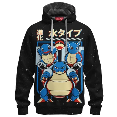 Pokemon Squirtle Evolution Fleece Hoodie, Aqua Legacy Fleece Hoodie, Anime Fleece Hoodie
