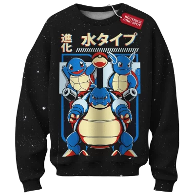 Pokemon Squirtle Evolution Sweatshirt, Aqua Legacy Sweatshirt, Anime Sweatshirt