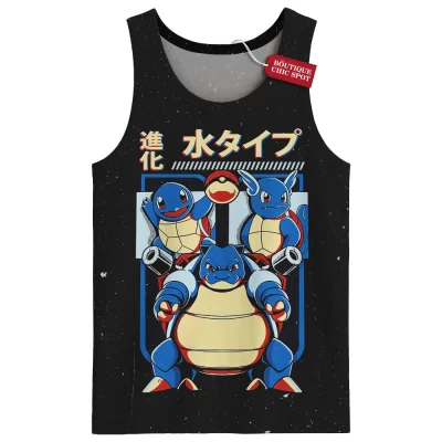 Pokemon Squirtle Evolution Tank Top, Aqua Legacy Tank Top, Anime Tank Top