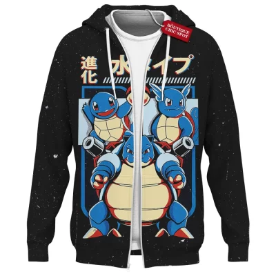 Pokemon Squirtle Evolution Zip Hoodie, Aqua Legacy Zip Hoodie, Anime Zip Hoodie