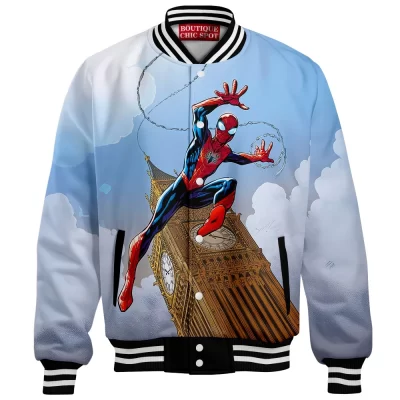 Spider-Man Baseball Jacket, Web of London Baseball Jacket, Marvel Comics Baseball Jacket