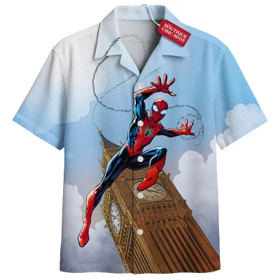Spider-Man Hawaiian Shirt, Web of London Hawaiian Shirt, Marvel Comics Hawaiian Shirt