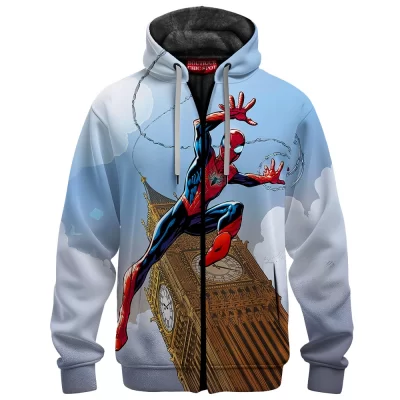 Spider-Man Zip Fleece Hoodie, Web of London Zip Fleece Hoodie, Marvel Comics Zip Fleece Hoodie