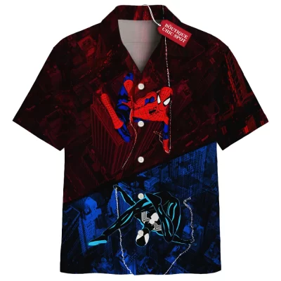 Spider-Man Hawaiian Shirt, Web of Contrasts Hawaiian Shirt, Marvel Comics Hawaiian Shirt