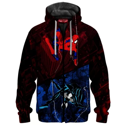 Spider-Man Zip Fleece Hoodie, Web of Contrasts Zip Fleece Hoodie, Marvel Comics Zip Fleece Hoodie
