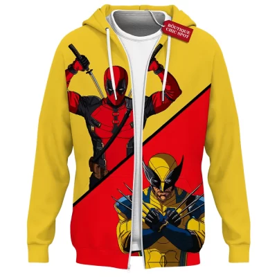 Deadpool vs Wolverine Zip Hoodie, Claws and Katanas Zip Hoodie, Marvel Comics Zip Hoodie