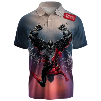 Spider-Man vs Venom Polo Shirt, Rise of the Symbiote Polo Shirt, Marvel Comics Polo Shirt