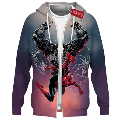 Spider-Man vs Venom Zip Hoodie, Rise of the Symbiote Zip Hoodie, Marvel Comics Zip Hoodie